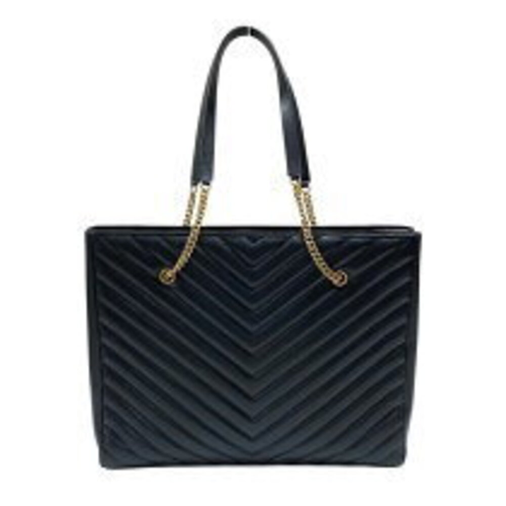 Saint Laurent Leather Shoulder Black Tote Bag Chain Grained